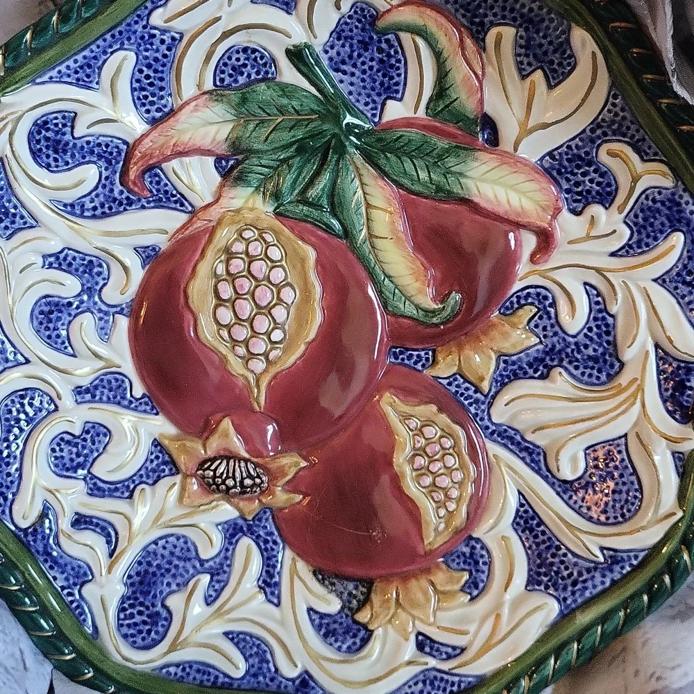 Fitz and Floyd Classics Florentine Fruit Canape Plate pomegranate